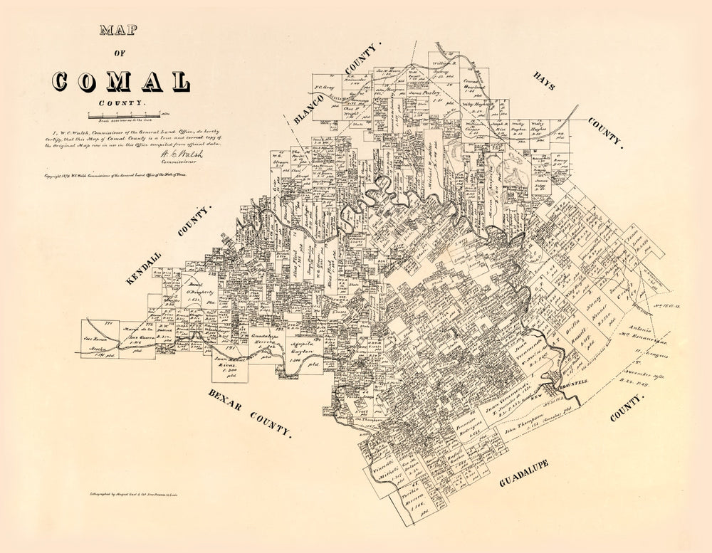 Vintage Map of Comal County, Texas 1879 print style example