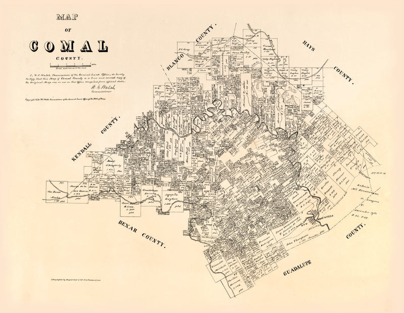 Size comparison using Vintage Map of Comal County, Texas 1879
