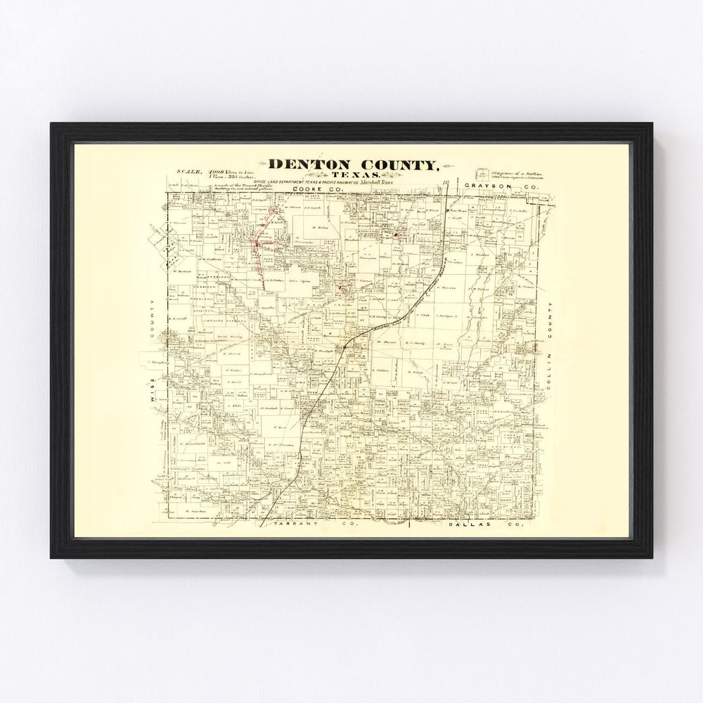 Denton County Vintage Map 1870