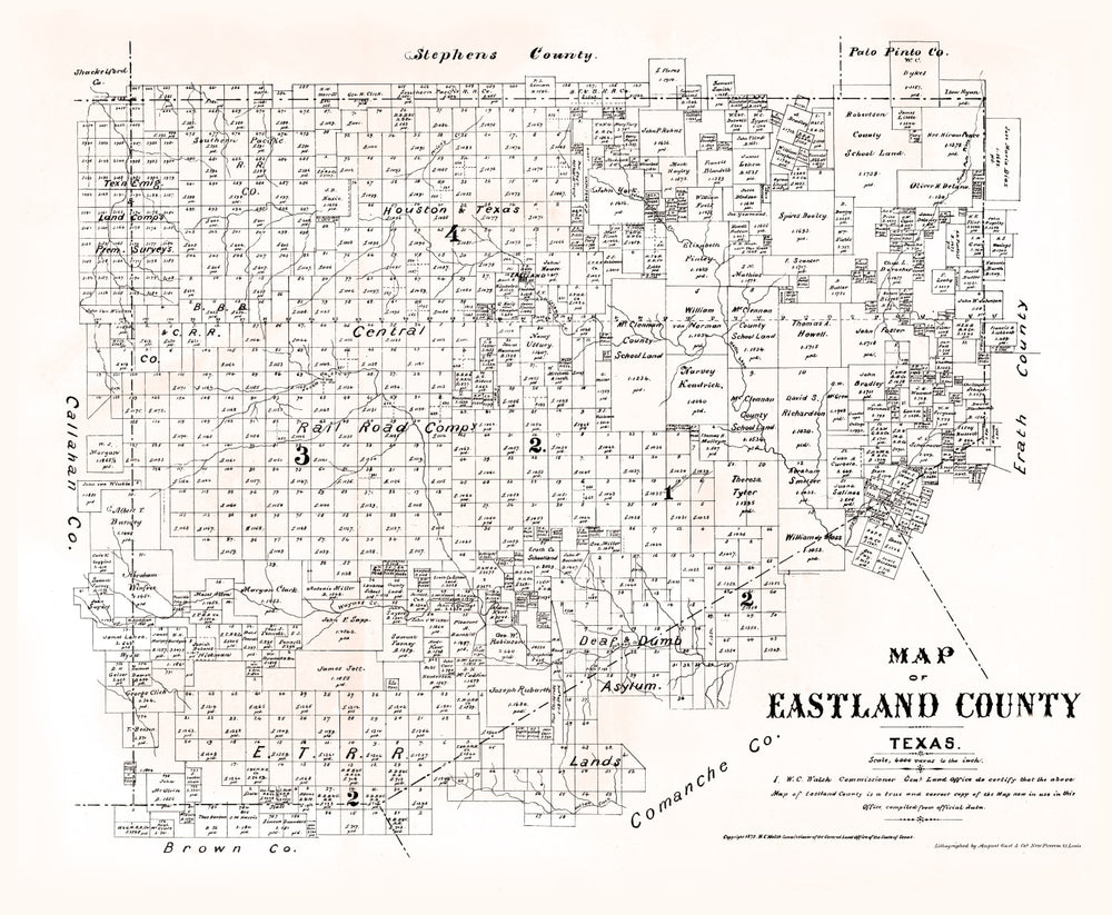 Vintage Map of Eastland County, Texas 1879 print style example