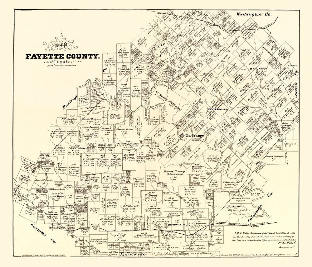 Vintage Map of Fayette County, Texas 1879 print style example