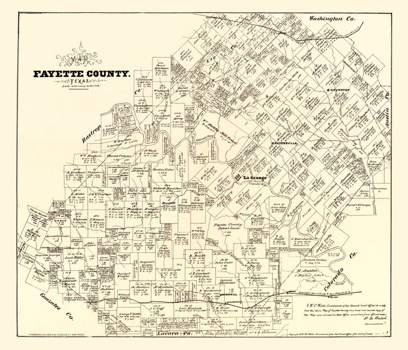 Size comparison using Vintage Map of Fayette County, Texas 1879