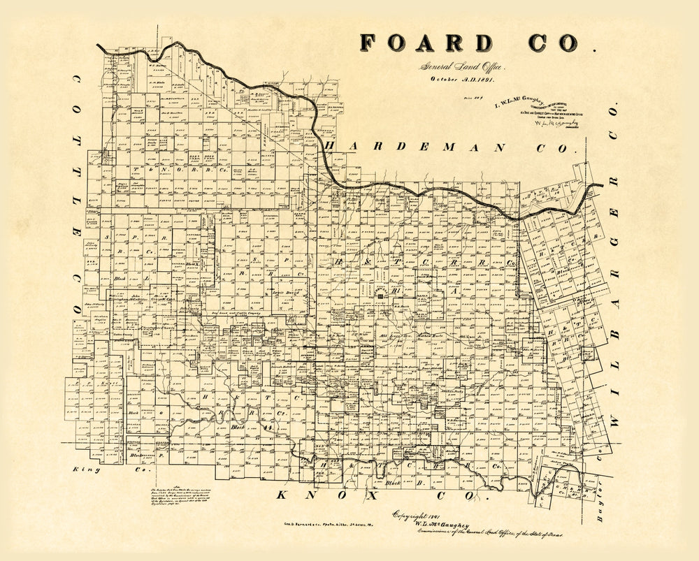 Vintage Map of Foard County, Texas 1891 print style example