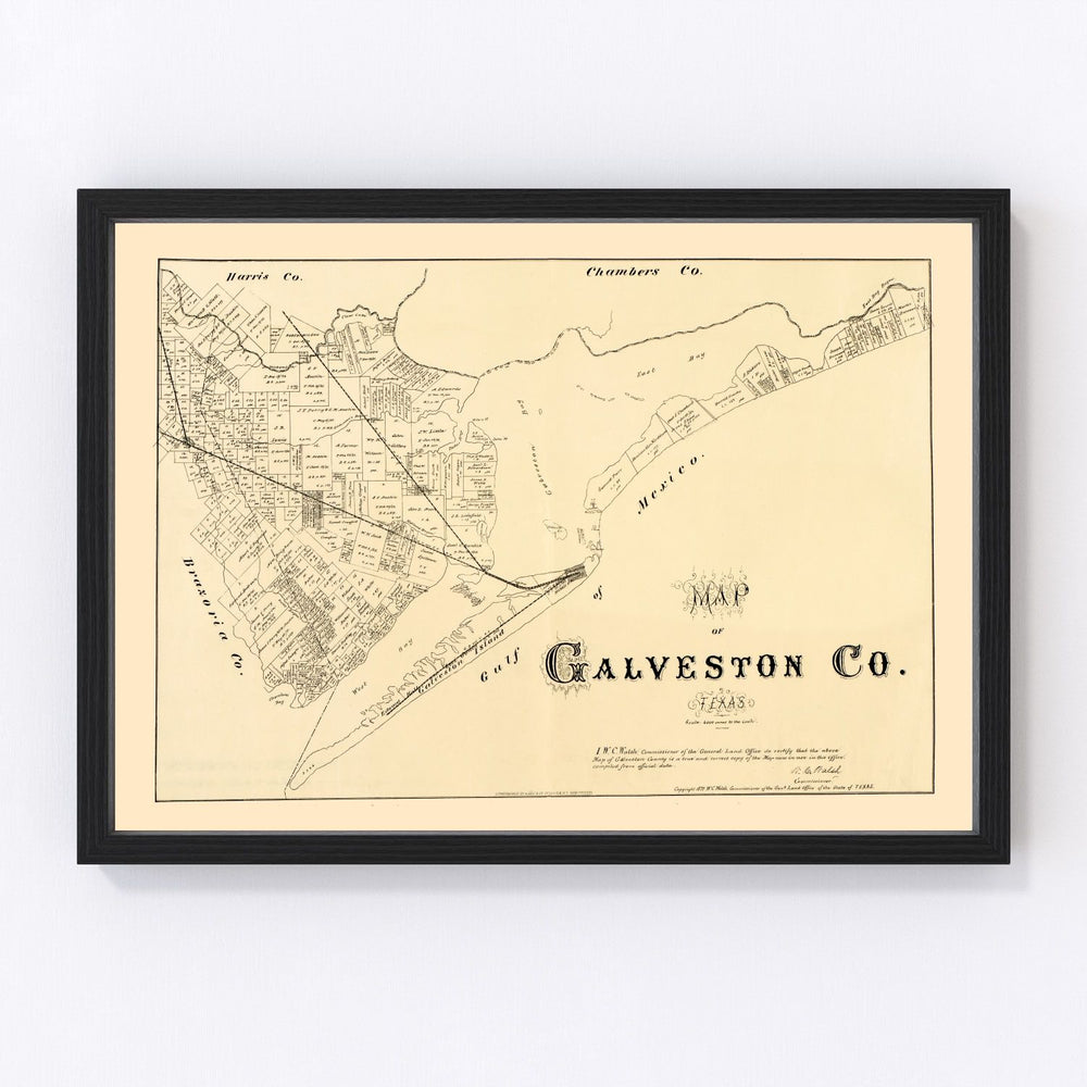 Galveston County Vintage Map 1879