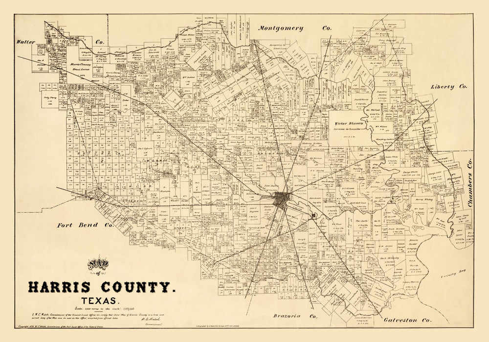 Vintage Map of Harris County, Texas 1879 print style example