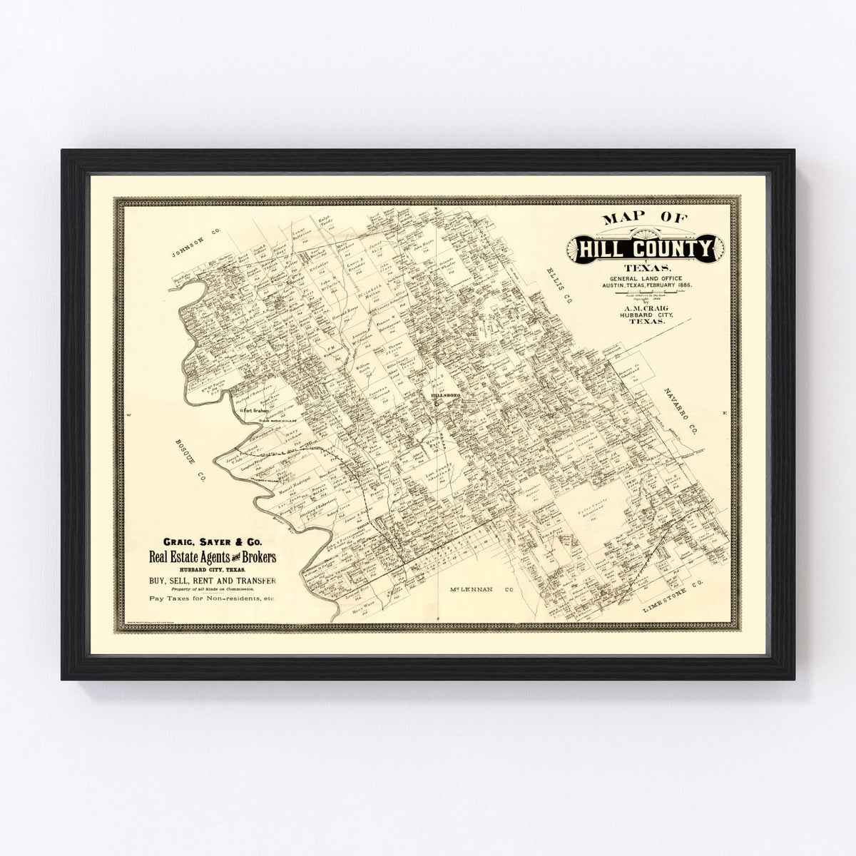 Hill County Vintage Map 1886