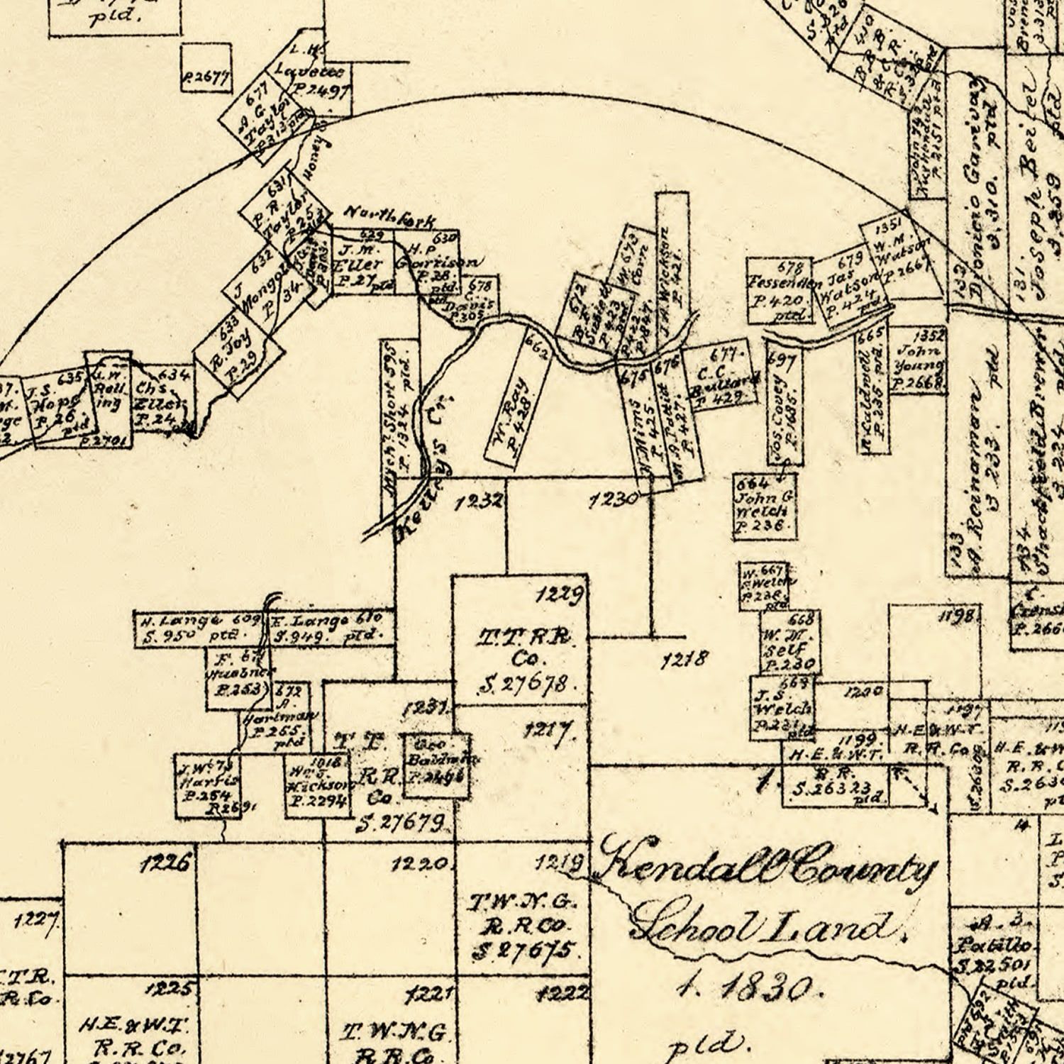 Restored historic details from the 1879 county map of Kerr County, Texas