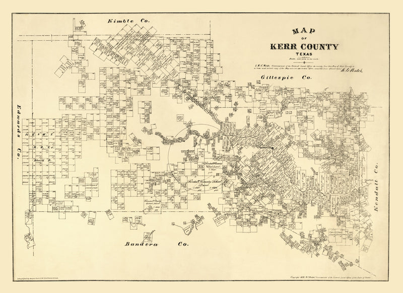 Size comparison using Vintage Map of Kerr County, Texas 1879