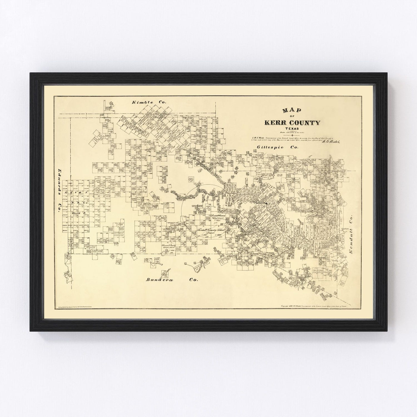 Kerr County Vintage Map 1879