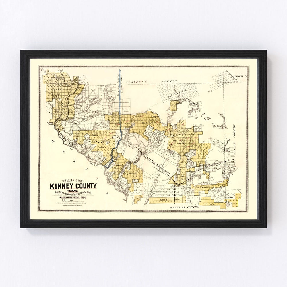 Kinney County Vintage Map 1884
