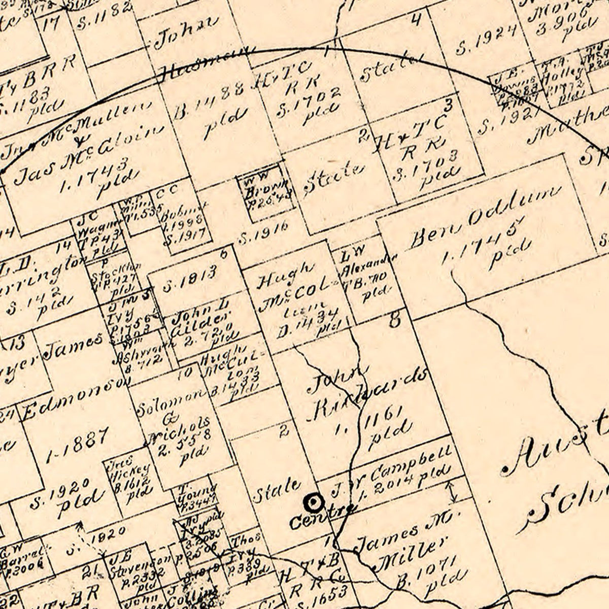 Restored historic details from the 1879 county map of Lampasas County, Texas