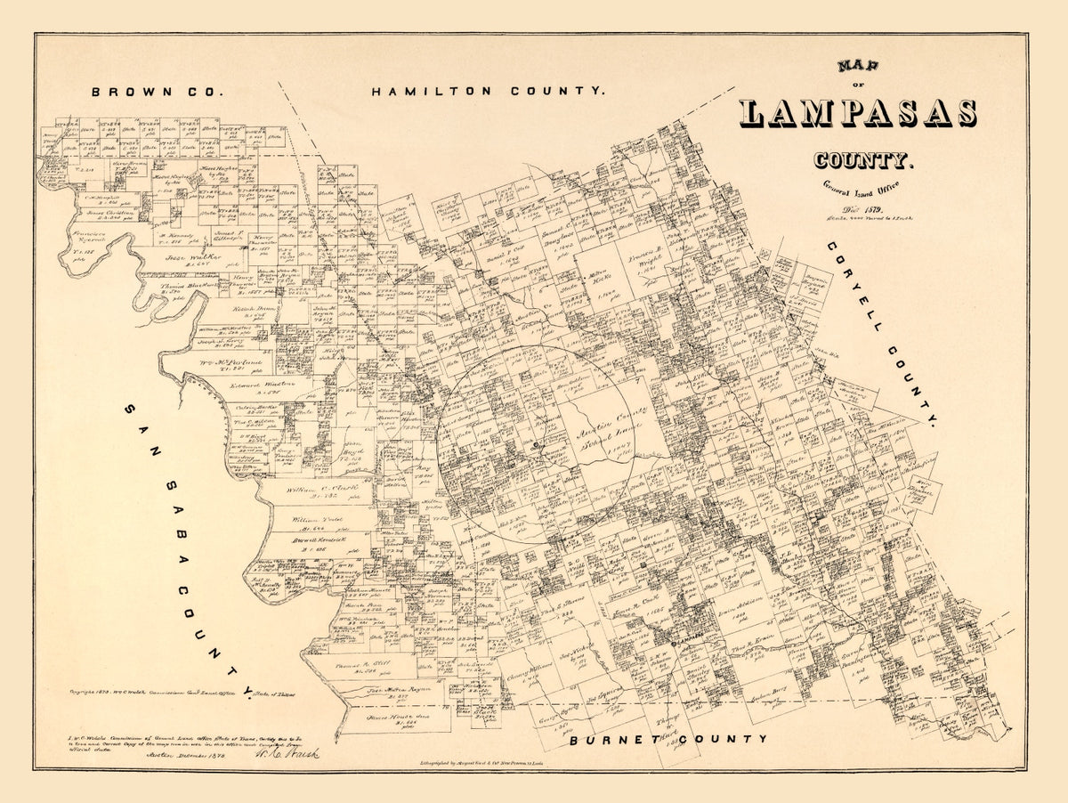 Preview of Vintage Map of Lampasas County, Texas 1879