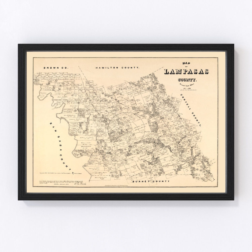 Lampasas County Vintage Map 1879