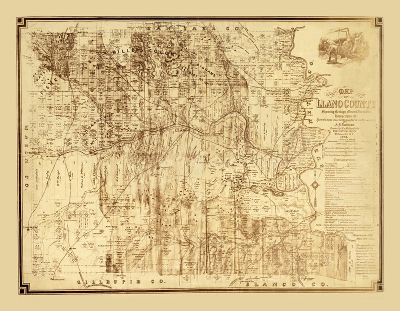Size comparison using Vintage Map of Llano County, Texas 1875