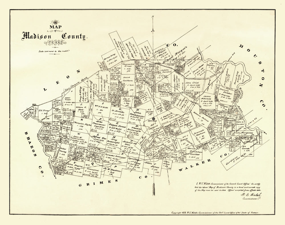Vintage Map of Madison County, Texas 1879 print style example