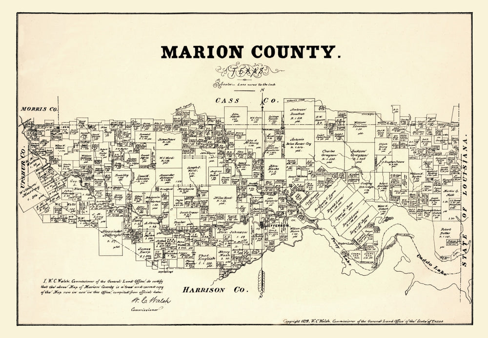 Vintage Map of Marion County, Texas 1879 print style example