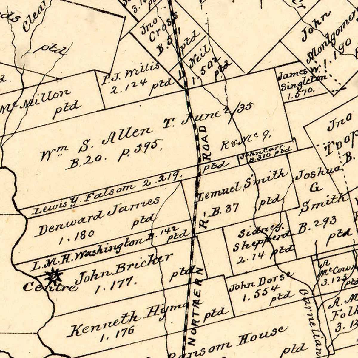 Restored historic details from the 1880 county map of Montgomery County, Texas