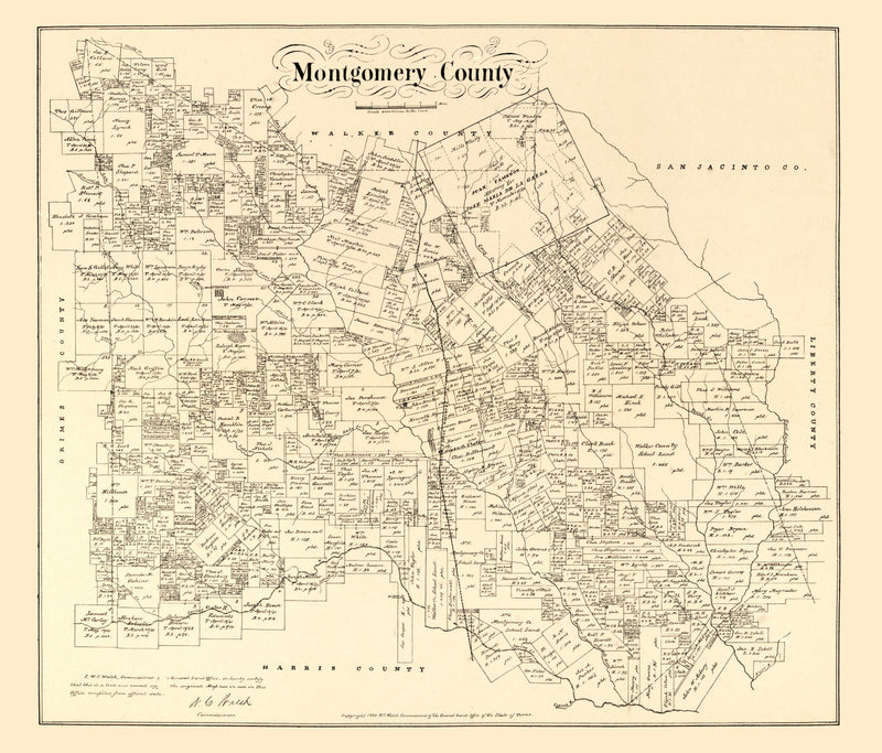 Size comparison using Vintage Map of Montgomery County, Texas 1880