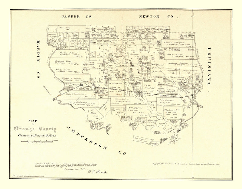 Size comparison using Vintage Map of Orange County, Texas 1880