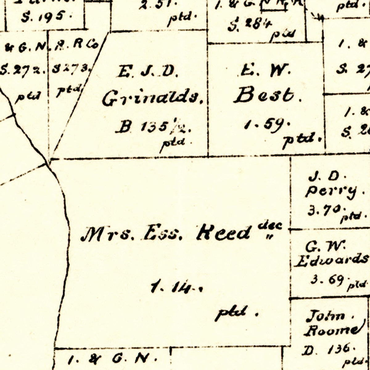 Restored historic details from the 1879 county map of Refugio County, Texas