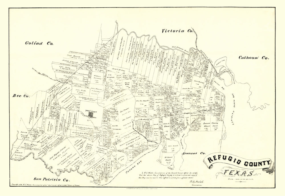 Vintage Map of Refugio County, Texas 1879 print style example