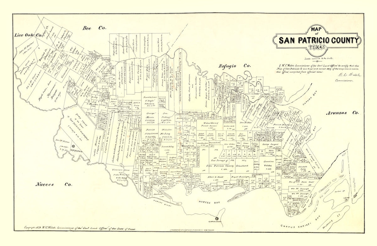 Preview of Vintage Map of San Patricio County, Texas 1879