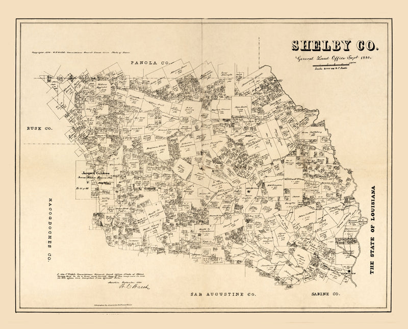 Size comparison using Vintage Map of Shelby County, Texas 1879