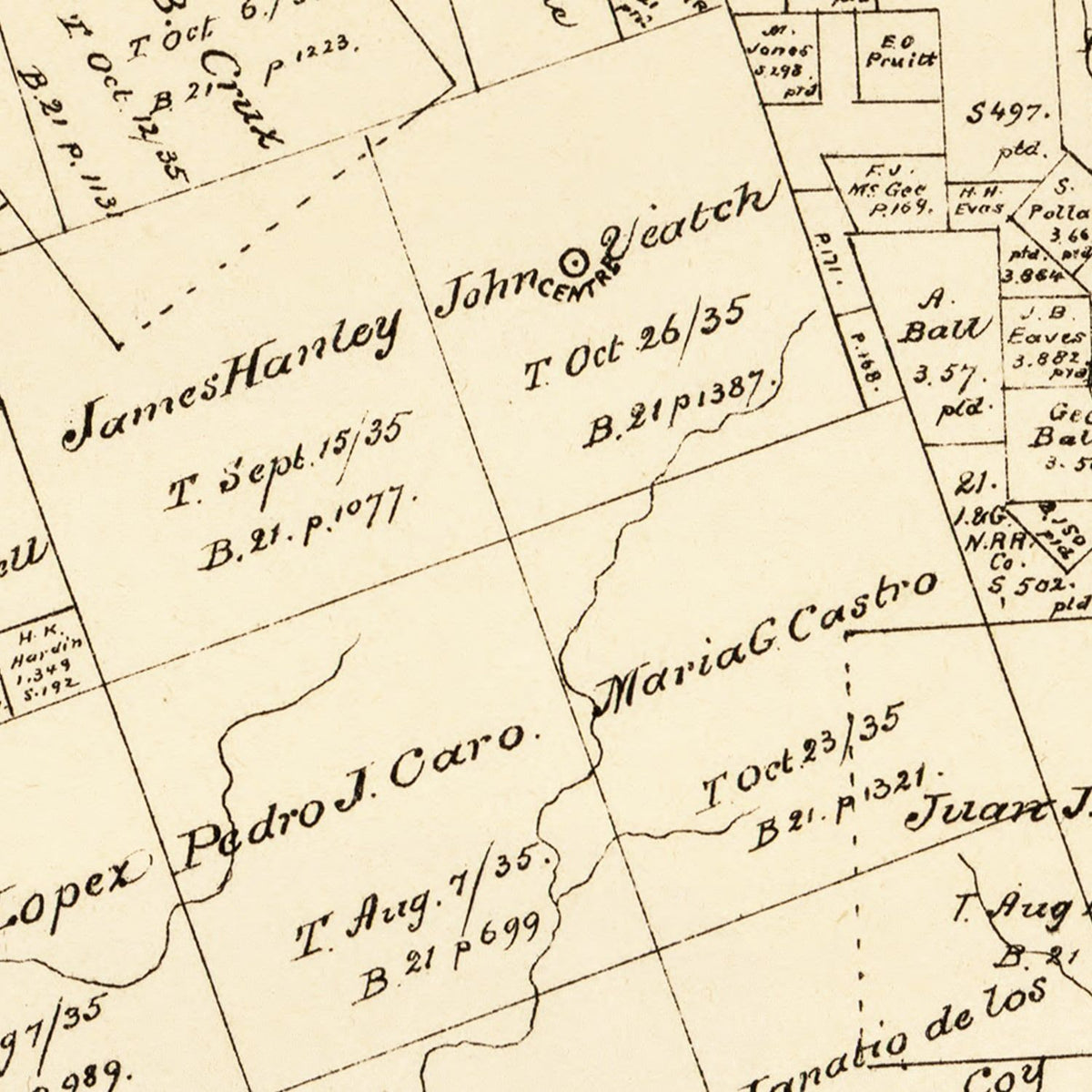 Restored historic details from the 1879 county map of Trinity County, Texas