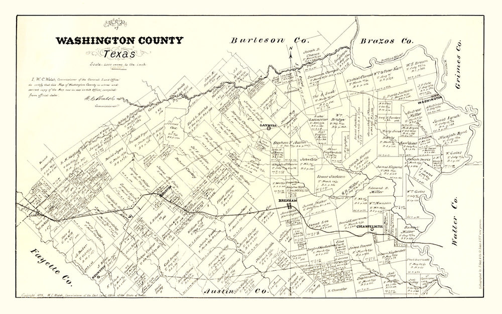 Vintage Map of Washington County, Texas 1879 print style example