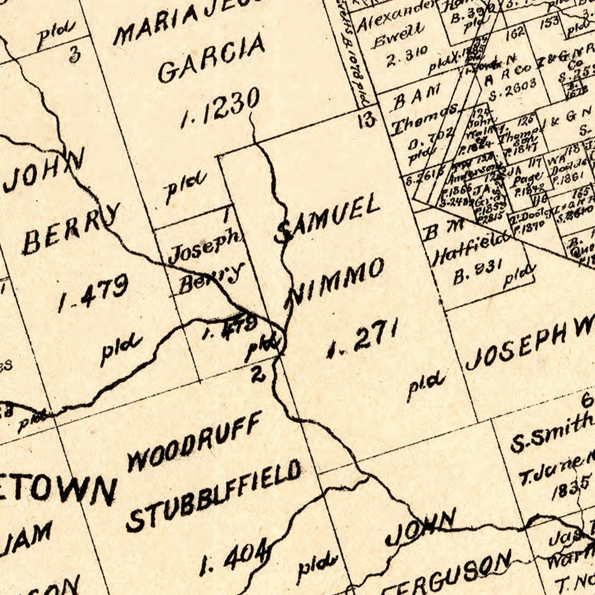 Restored historic details from the 1880 county map of Williamson County, Texas