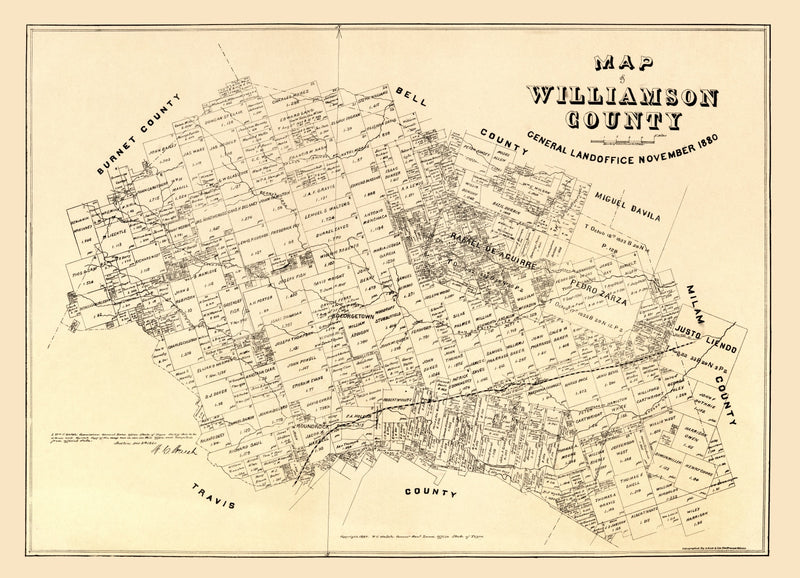 Size comparison using Vintage Map of Williamson County, Texas 1880