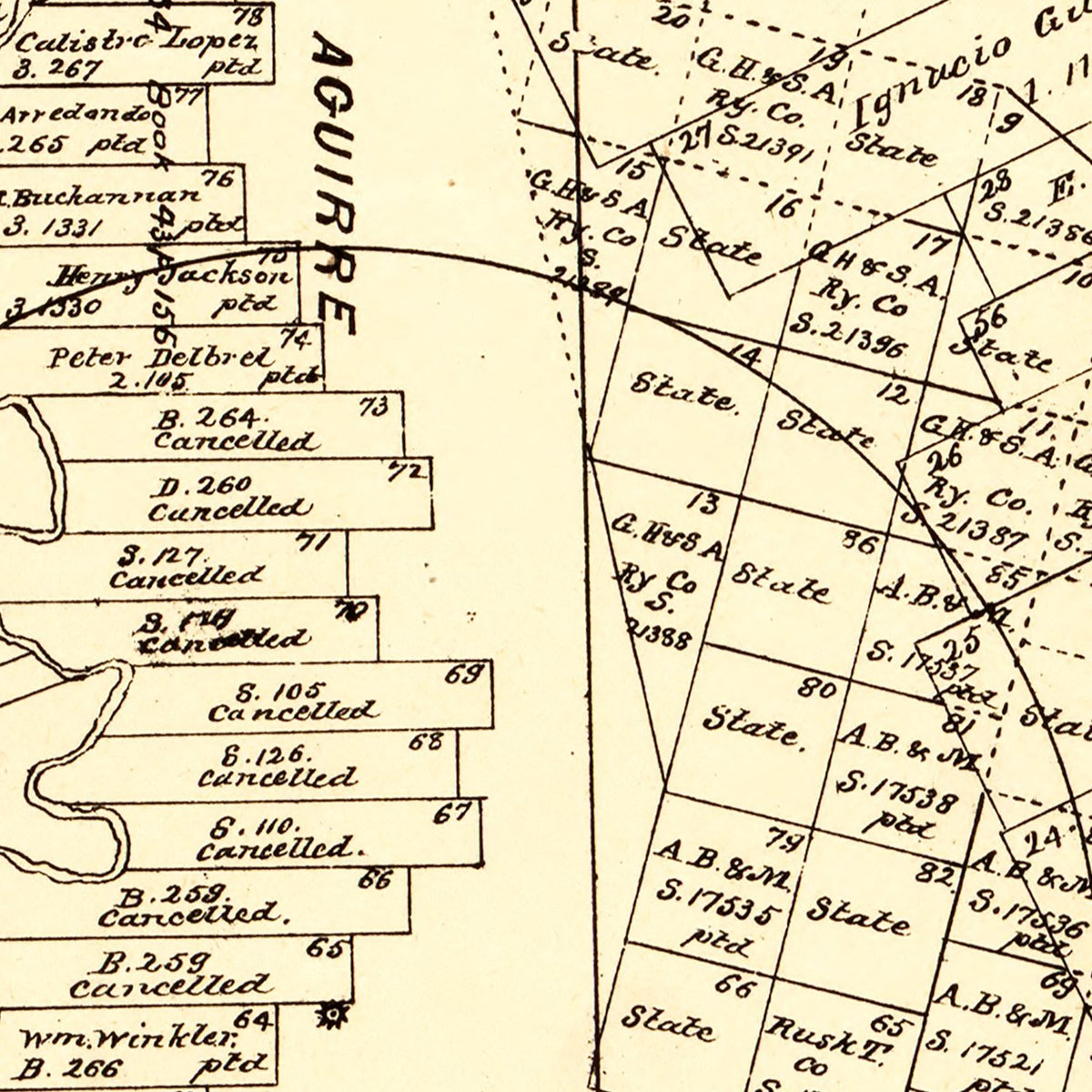 Restored historic details from the 1879 county map of Zavalla County, Texas