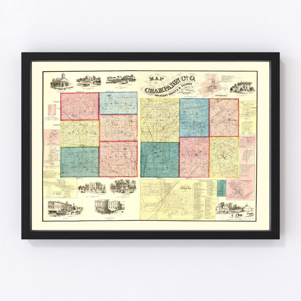 Champaign County Vintage Map 1858