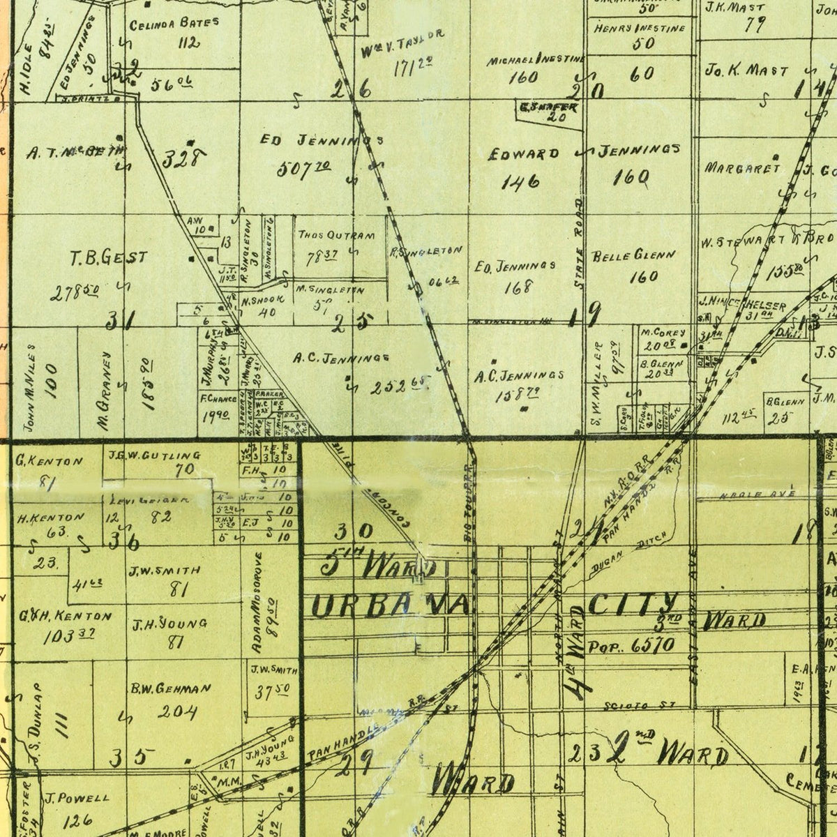 Restored historic details from the 1894 county map of Champaign County, Ohio