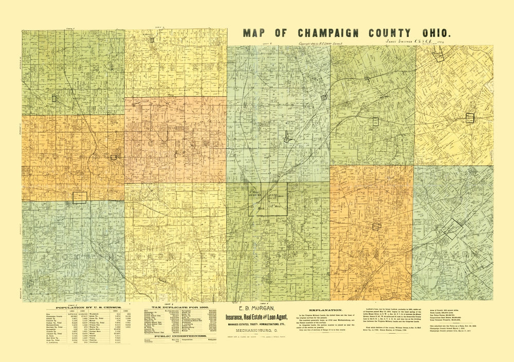Vintage Map of Champaign County, Ohio 1894 print style example