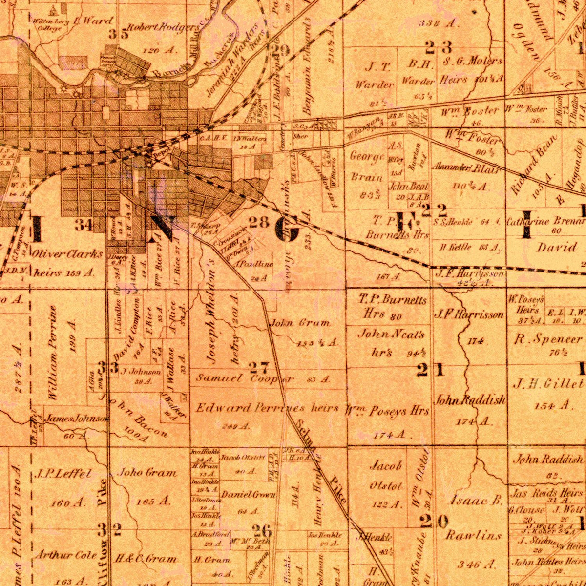 Restored historic details from the 1859 county map of Clarke County, Ohio