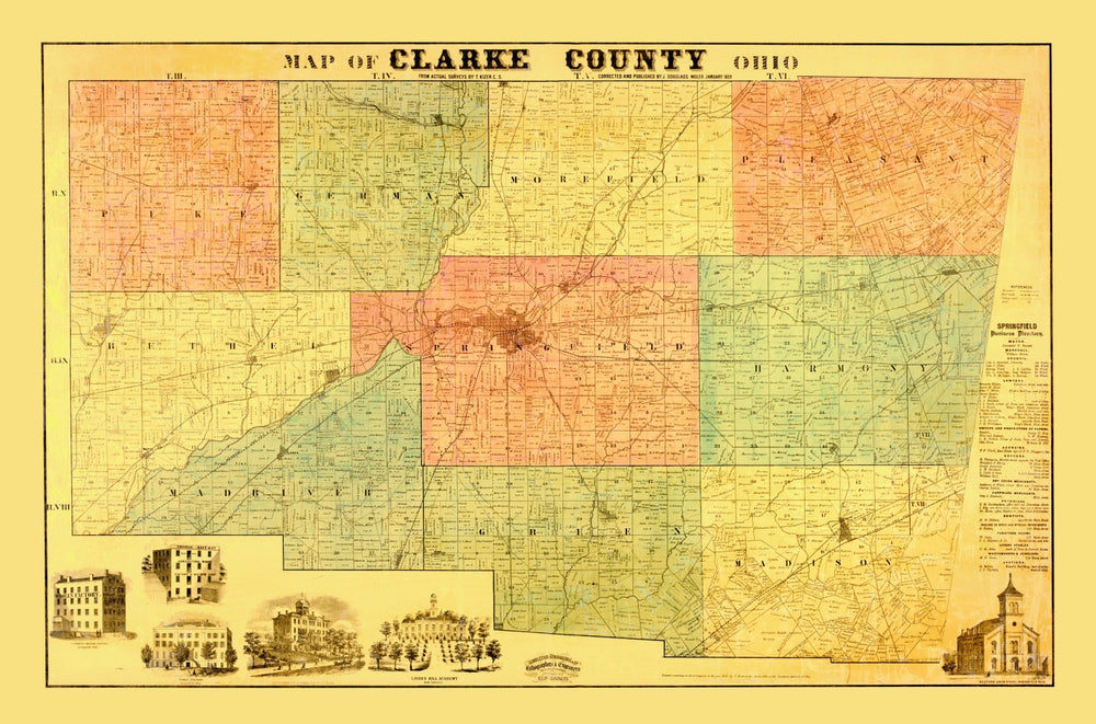 Vintage Map of Clarke County, Ohio 1859 print style example