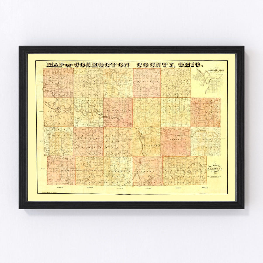Vintage Map of Coshocton County, Ohio 1850