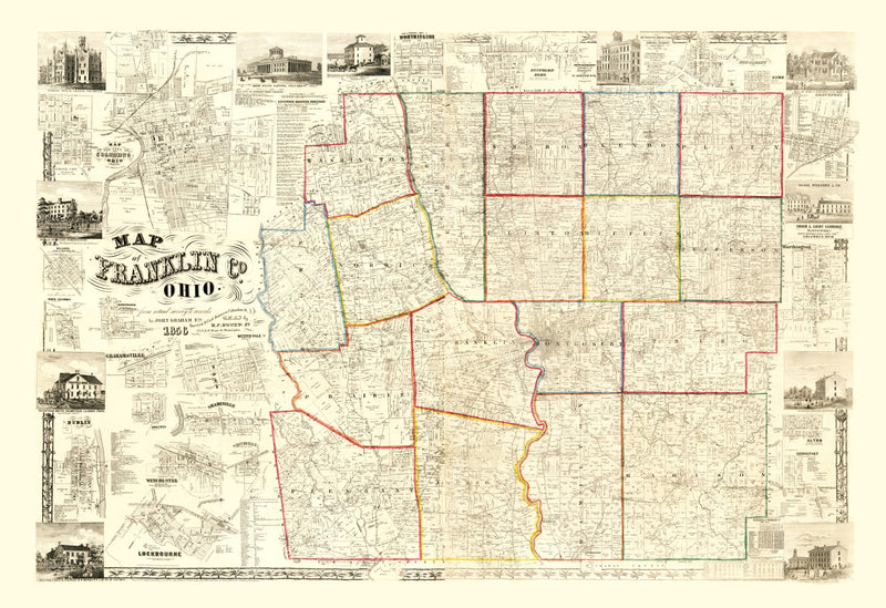 Size comparison using Vintage Map of Franklin County, Ohio 1856