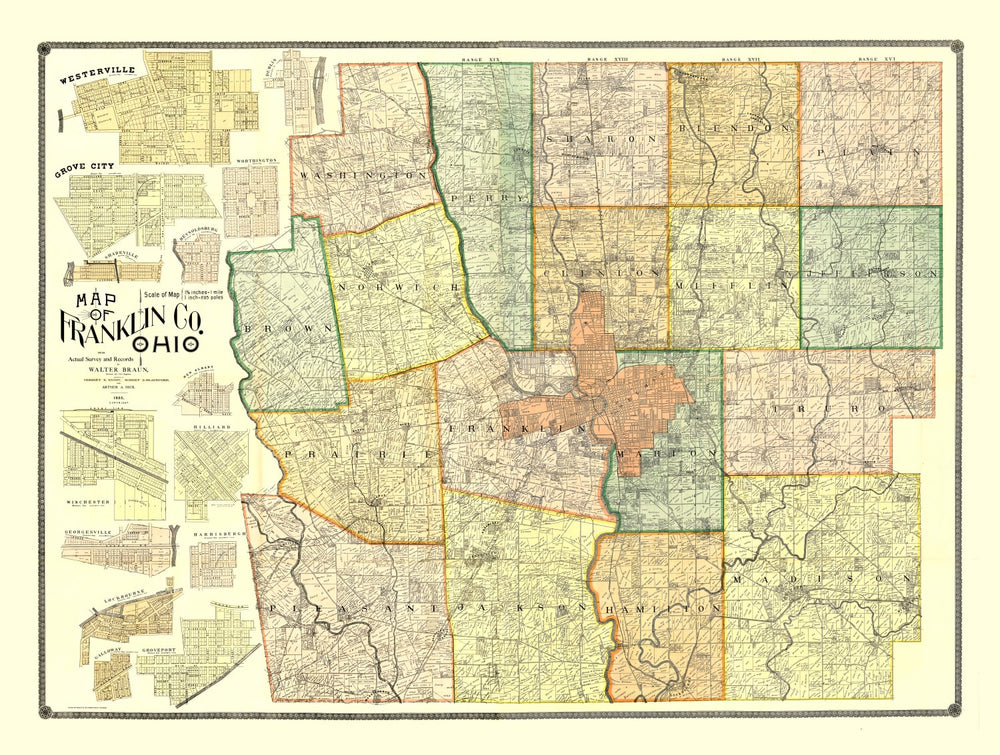 Vintage Map of Franklin County, Ohio 1895 print style example
