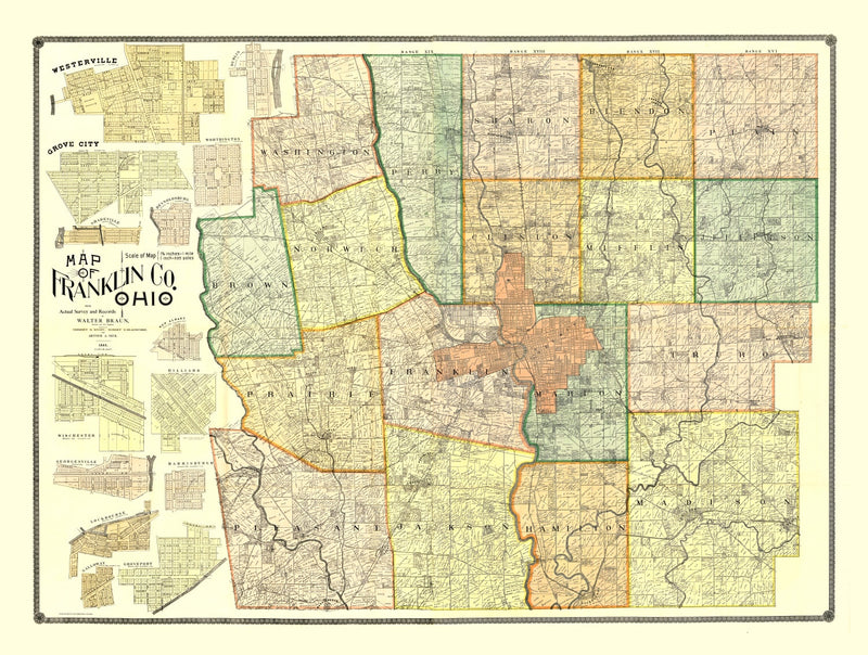 Size comparison using Vintage Map of Franklin County, Ohio 1895
