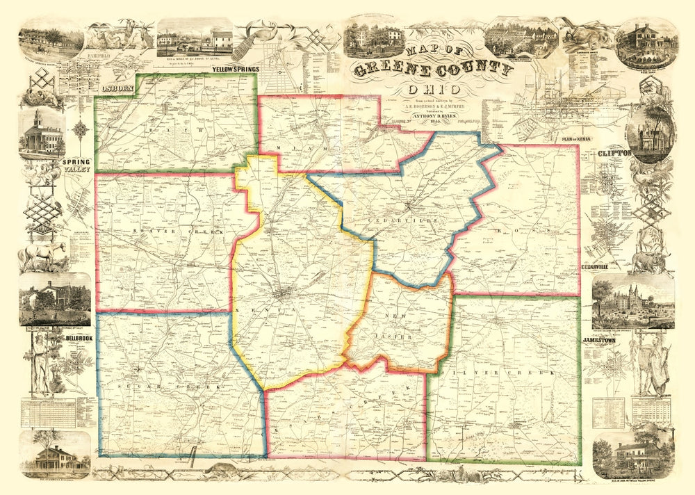 Vintage Map of Greene County, Ohio 1855 print style example