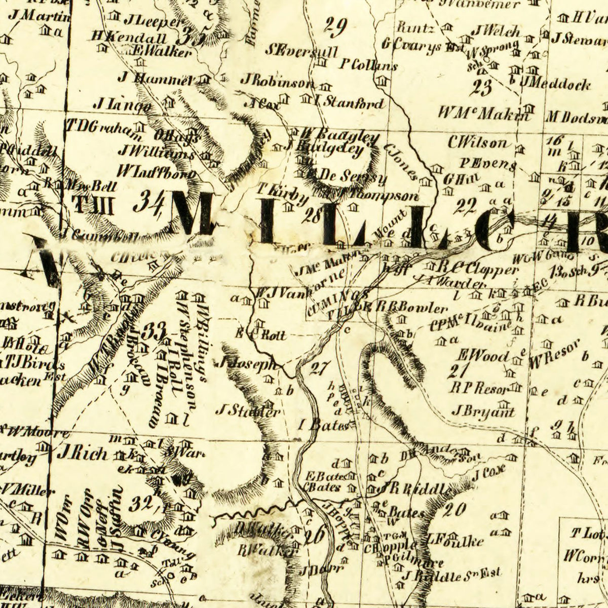 Restored historic details from the 1847 county map of Hamilton County, Ohio