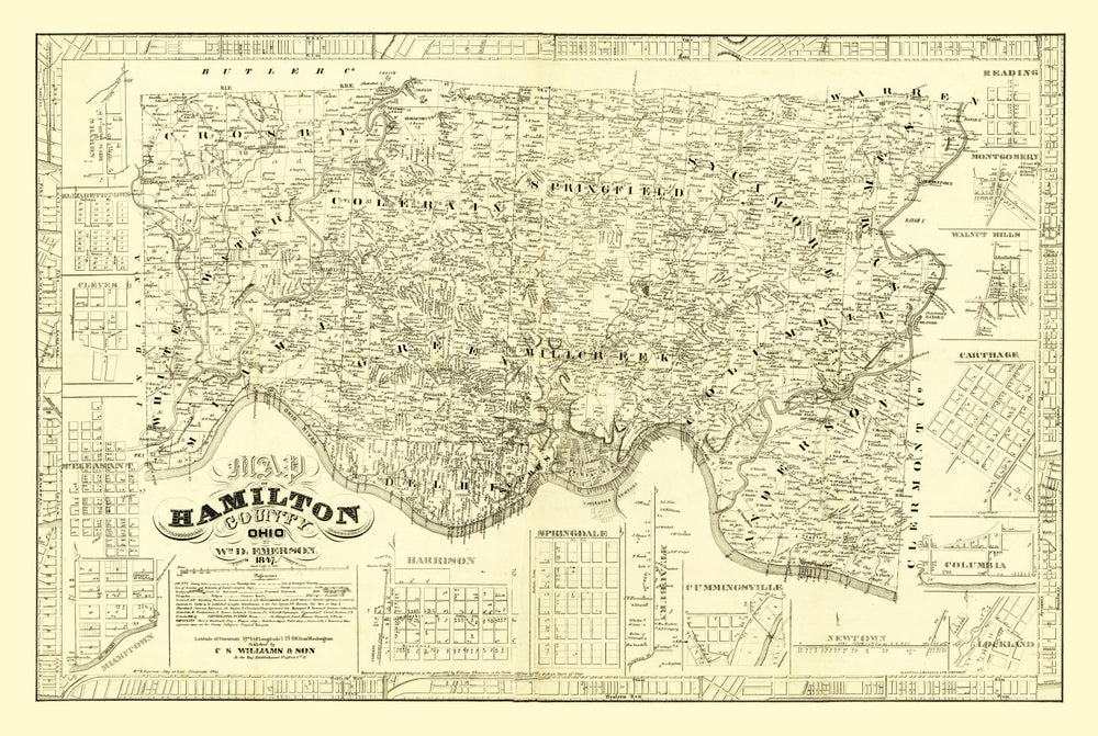 Vintage Map of Hamilton County, Ohio 1847 print style example