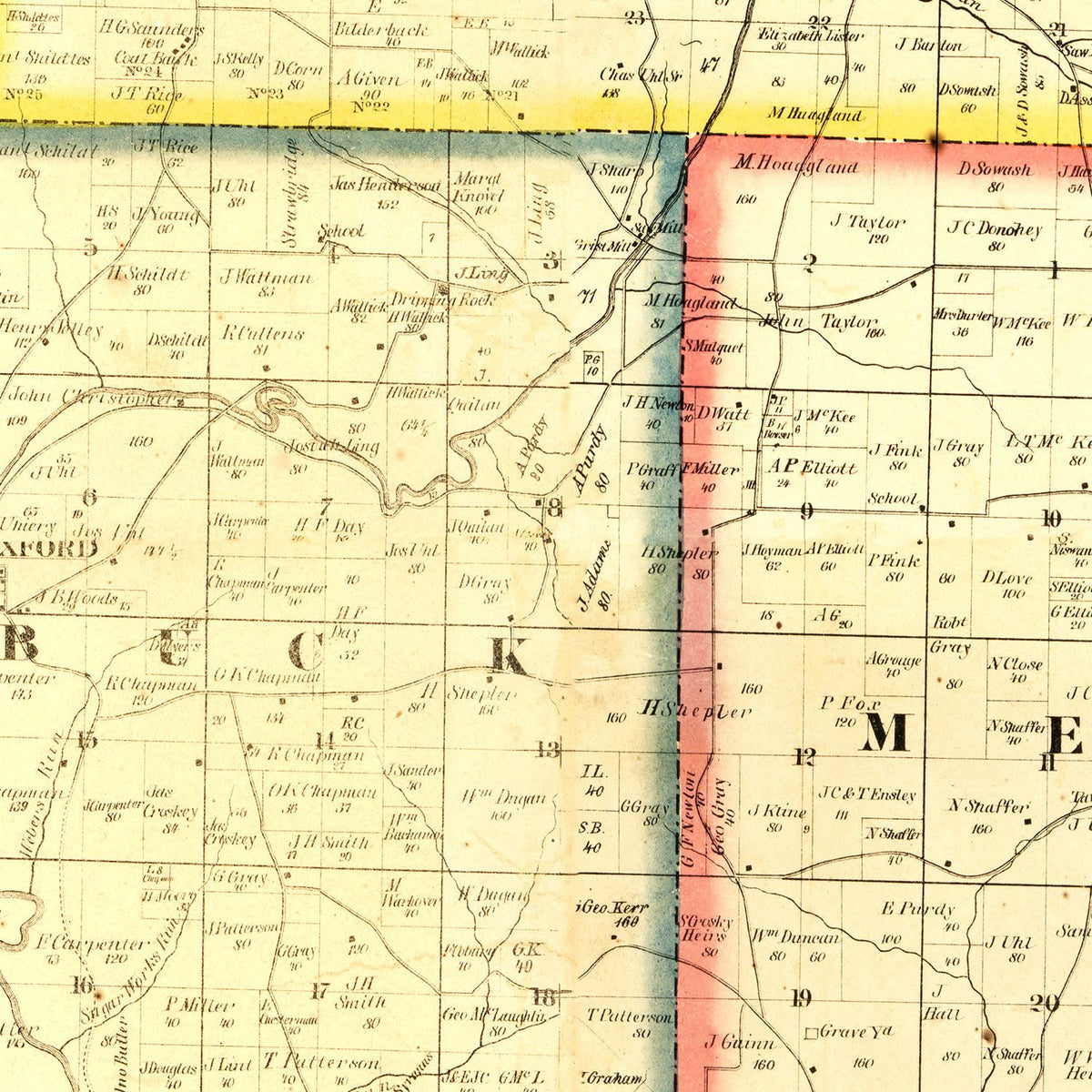 Restored historic details from the 1861 county map of Holmes County, Ohio