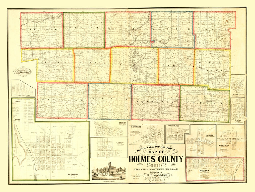 Vintage Map of Holmes County, Ohio 1861 print style example