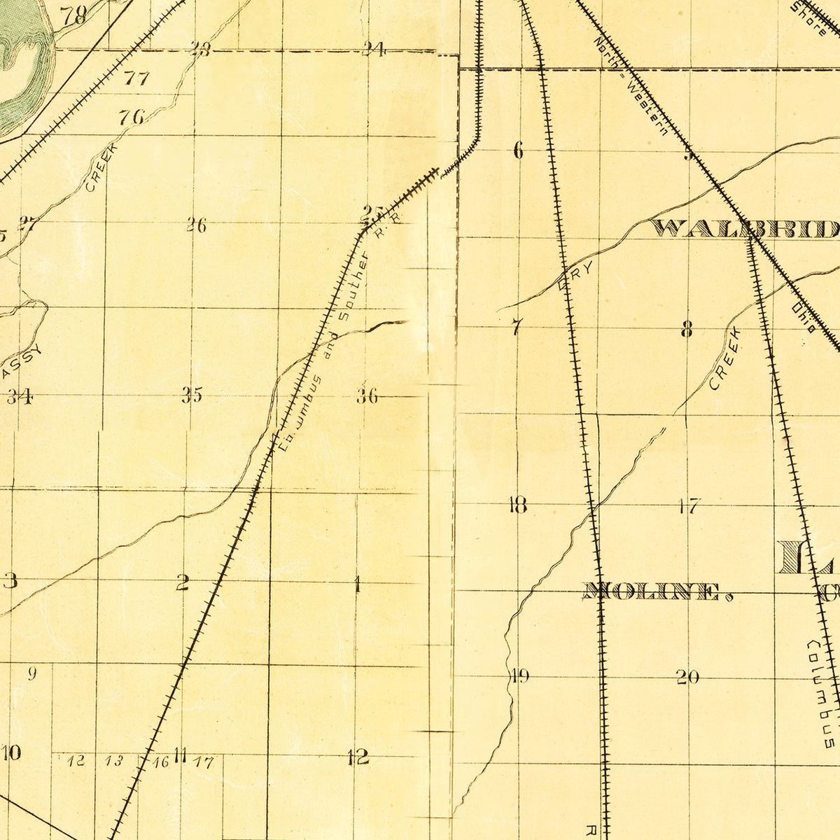 Restored historic details from the 1888 county map of Wood County, Ohio