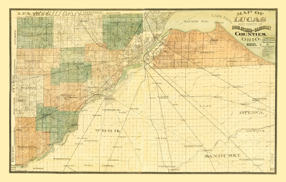 Vintage Map of Wood County, Ohio 1888 print style example