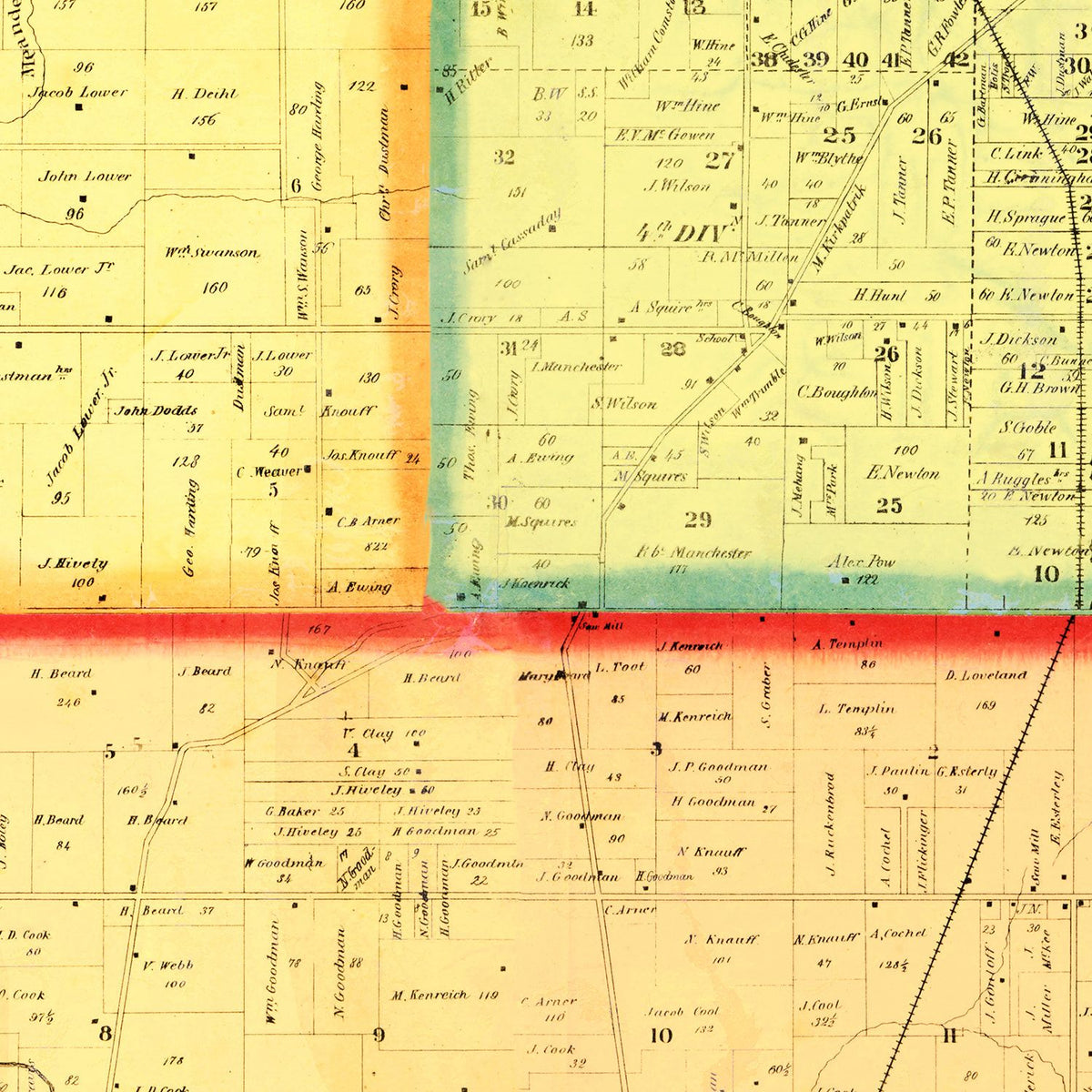 Restored historic details from the 1860 county map of Mahoning County, Ohio