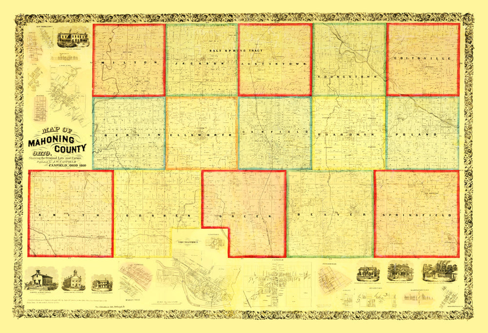 Vintage Map of Mahoning County, Ohio 1860 print style example